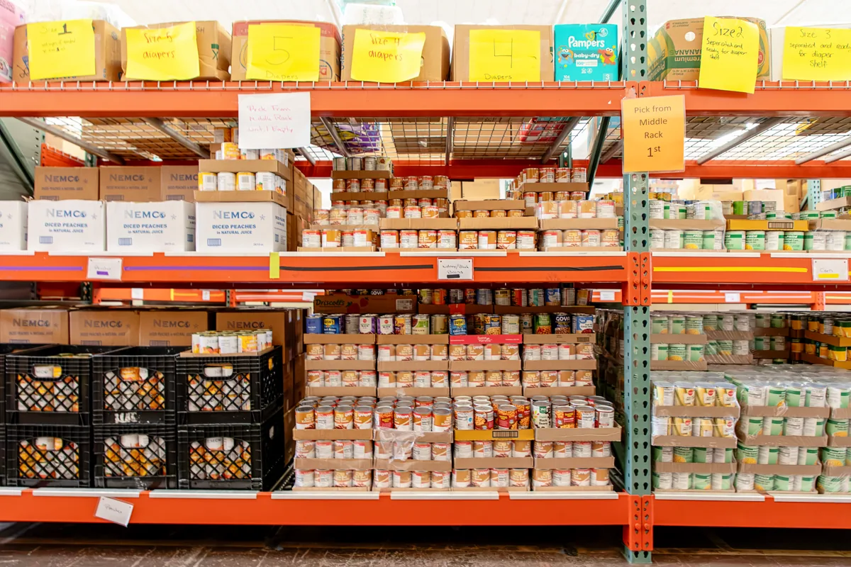 Loaded warehouse pallet racking with organized inventory